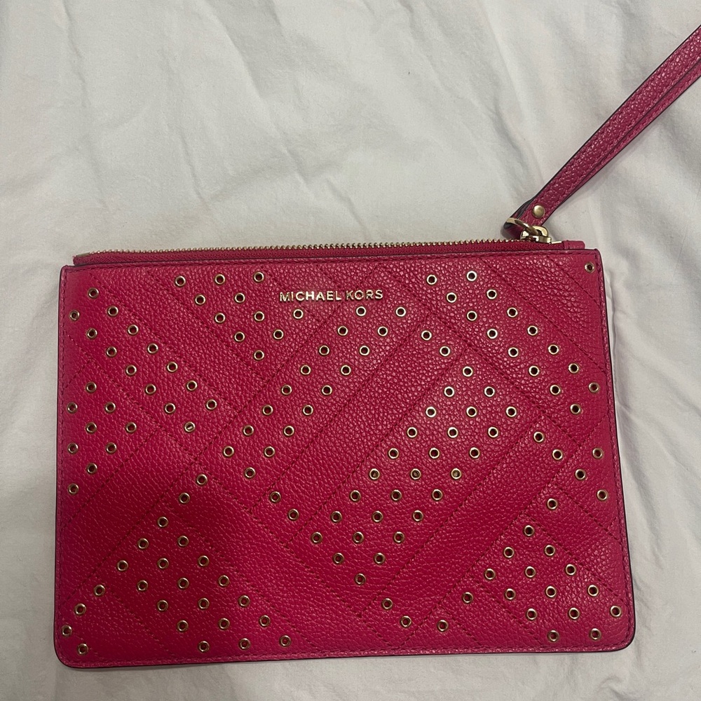 Michael Kors Jet Set Travel XL Pink Studded Zip Clutch- BRAND NEW!